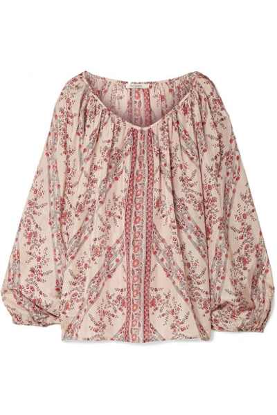Mes Demoiselles Borat Printed Washed-silk Blouse In Antique Rose
