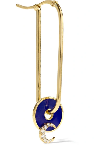 Foundrae Crescent 18-karat Gold, Diamond And Enamel Earring