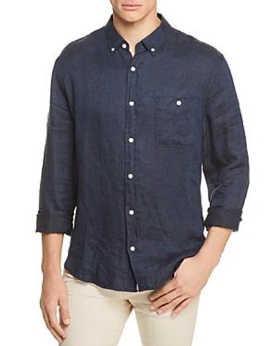 7 For All Mankind Oxford Linen Button-down Shirt In Navy