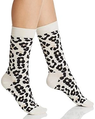 Happy Socks Leopard Crew Socks In Black/white