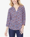 Nydj Printed Pintuck-back Blouse In Ditsy Blooms Peacot