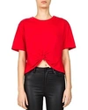 The Kooples Cropped Knotted Tee In Red