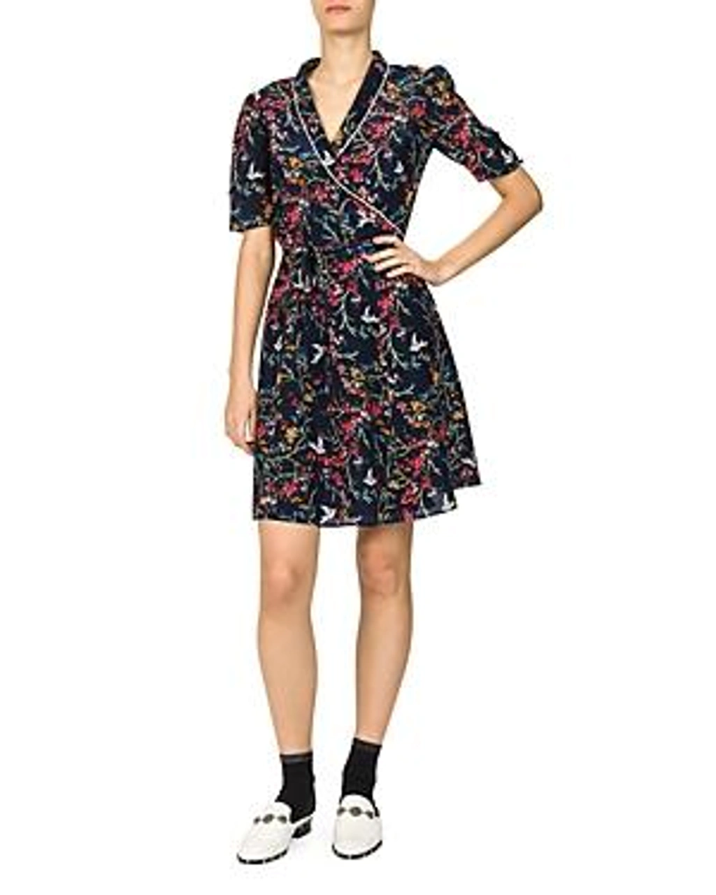 The Kooples Blue Bird Floral & Avian Print Dress In Navy | ModeSens