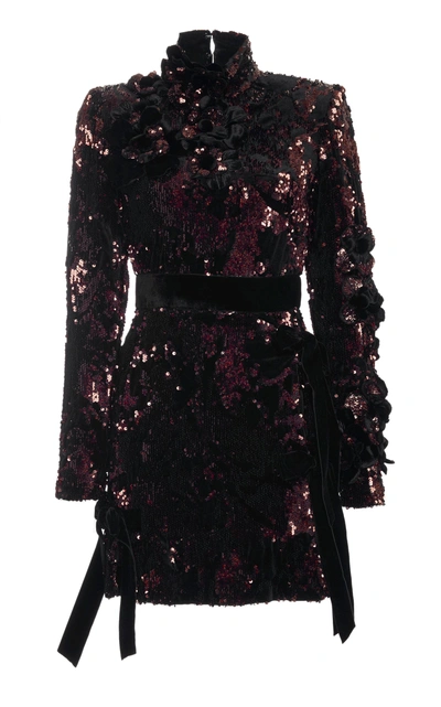Elie Saab Paillette-embellished Velvet Mini Dress In Burgundy