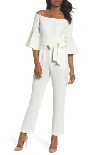 Eliza J Off The Shoulder Bell Sleeve Slim Leg Jumpsuit In Ivory