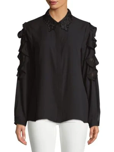 Karl Lagerfeld Lace Collar Button-down Shirt In Black