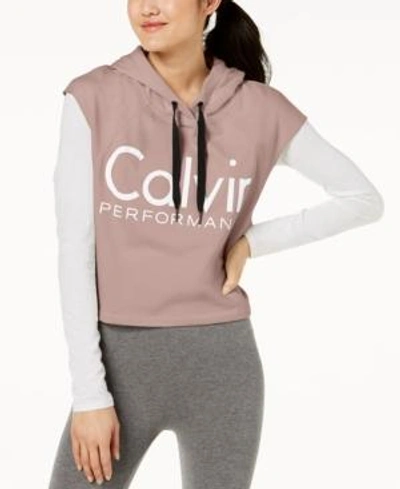 Calvin Klein Performance Logo Cropped Hoodie In Frappe