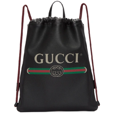 Gucci Print皮革双肩包 In Black