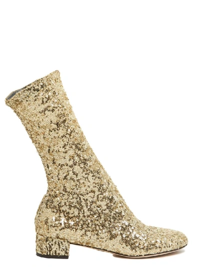 Dolce & Gabbana Sparkly Stretch Ankle Boots In Gold