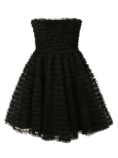 Dsquared2 Strapless Micro-frilled Dress In Nero