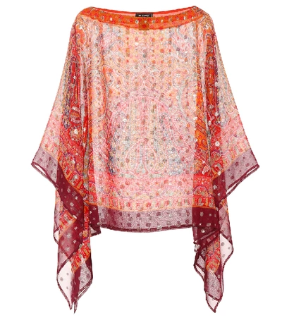 Etro Printed Silk Poncho In Red