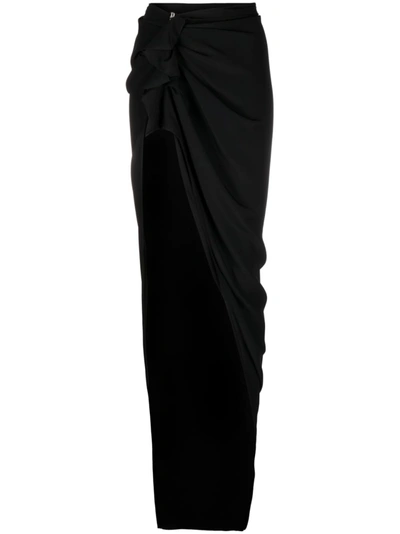 Rick Owens Ruffle-trim Draped Maxi Skirt In Black