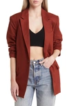 Open Edit Oversize Linen Blend Blazer In Rust Cherry