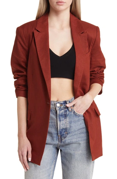 Open Edit Oversize Linen Blend Blazer In Rust Cherry