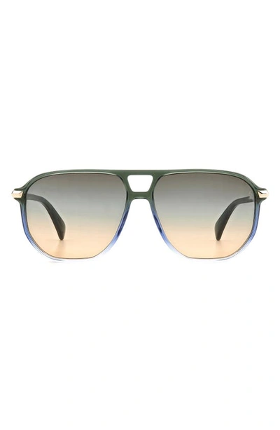 Rag & Bone 58mm Rectangular Sunglasses In Green Black/ Brown Blue