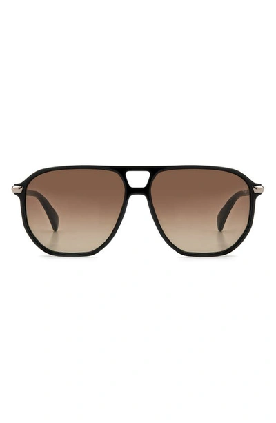 Rag & Bone 58mm Rectangular Sunglasses In Black/brown Gradient
