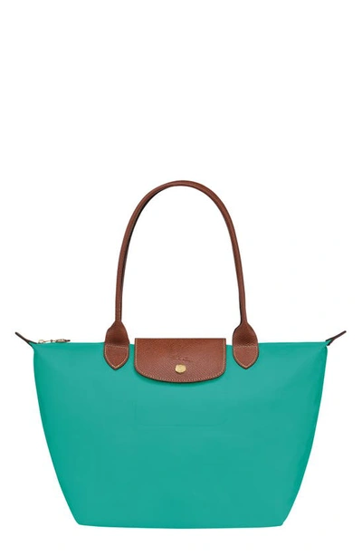 Longchamp Medium Le Pliage Nylon Shoulder Tote In Turquoise