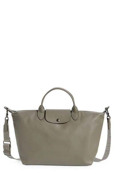 Longchamp Medium Le Pliage Leather Shoulder Tote In Grey