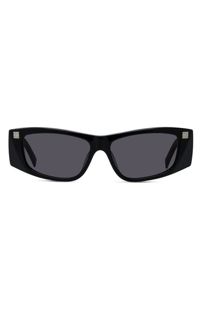Givenchy Gv Day 56mm Rectangular Sunglasses In Black/gray Solid