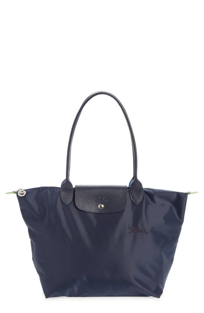 Longchamp Le Pliage Green Recycled Canvas Large Shoulder Tote In Marine