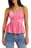French Connection Inu Satin Halter Top In Camellia Rose