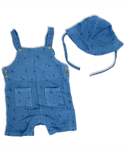 Lily & Jack Baby Boys Sleeveless Muslin Romper And Sun Hat, 2 Piece Set In Blue