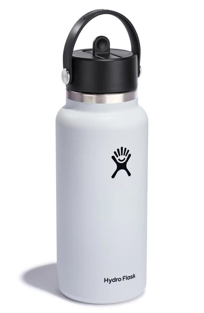 Hydro Flask 32-ounce Wide Mouth Water Bottle With Straw Lid In White