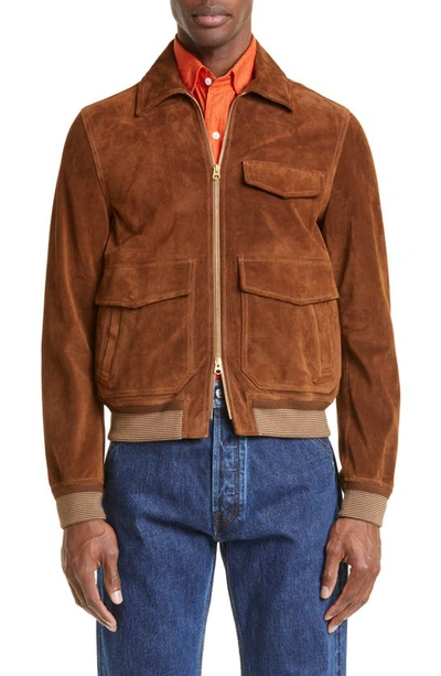 Drake's A2 Suede Bomber Jacket In Brown 300