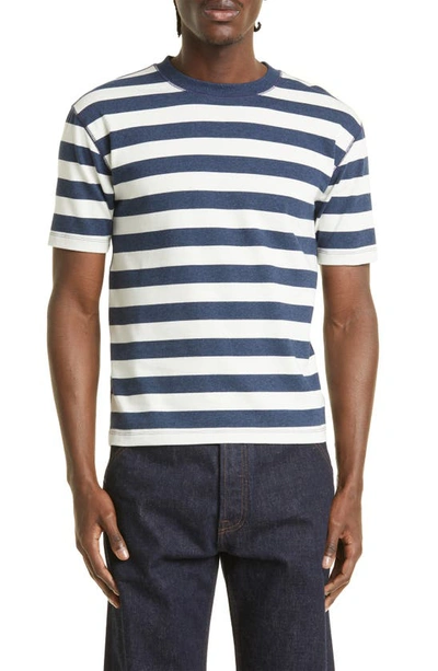 Drake's Block Stripe Cotton Hiking T-shirt In Blue / White