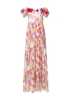 Blumarine Off Shoulder Floral Gown In Bianco