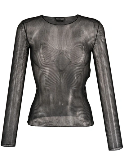 Tom Ford Semi-sheer Silk Top In Black