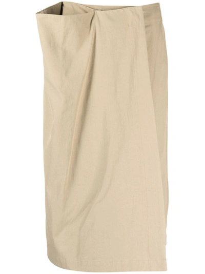 Lemaire Draped-detail Midi Skirt In Neutrals