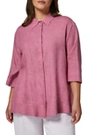 Marina Rinaldi Slightly Flared Flax Button-up Shirt In Pink