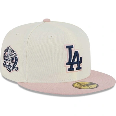 New Era White/pink Los Angeles Dodgers Chrome Rogue 59fifty Fitted Hat In Cream