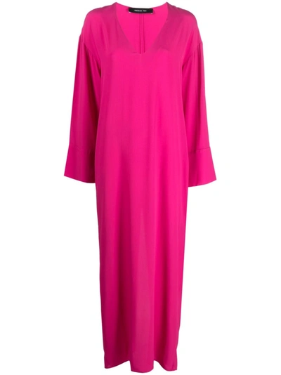 Federica Tosi Long Fuchsia Dress With V Neckline In Silk Blend Woman In Pink