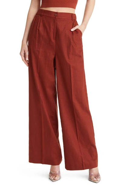 Open Edit Linen Blend Trousers In Rust Cherry