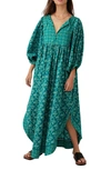 Free People Hazy Maisy Floral Three-quarter Sleeve Maxi Dress In Forest Combo