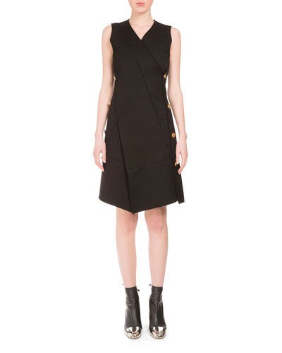Proenza Schouler Sleeveless V-neck Side-button Dress, Black | ModeSens
