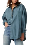 Free People Happy Hour Oversize Poplin Button-up Shirt In Blue Mirage