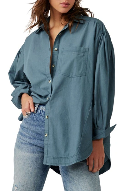 Free People Happy Hour Oversize Poplin Button-up Shirt In Blue Mirage