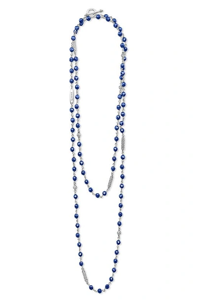 Lagos Caviar Icon Ultramarine Ceramic Bead Dual Layer Toggle Necklace In Blue/silver