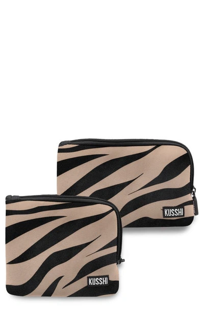 Kusshi On The Go Pouch Set In Zebra Beige