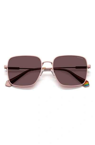 Polaroid 56mm Polarized Square Sunglasses In Matte Pink/ Violet Polar