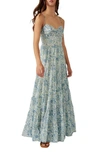 Free People Sundrenched Floral Smocked Bodice Maxi Sundress In Blue Combo