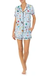 Kate Spade Print Short Pajamas In Aqua Stripe