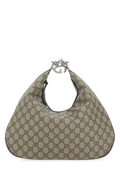 Gucci Attache Gg Supreme Hobo Bag In Beige,ebony