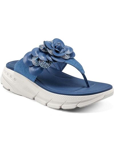Easy Spirit Marjie Womens Embellished Denim Wedge Sandals In Blue