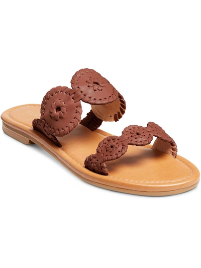 Jack Rogers Lauren Ii Womens Leather Open Toe Slide Sandals In Brown