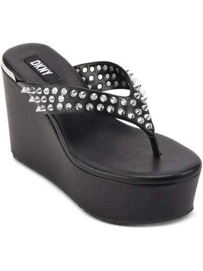 Dkny Tina Womens Faux Leather Flip-flops Platform Sandals In Black