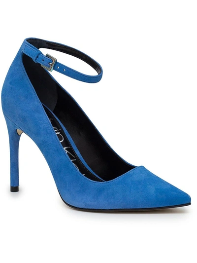 Calvin Klein Demma Womens Suede Ankle Strap Loafer Heels In Blue